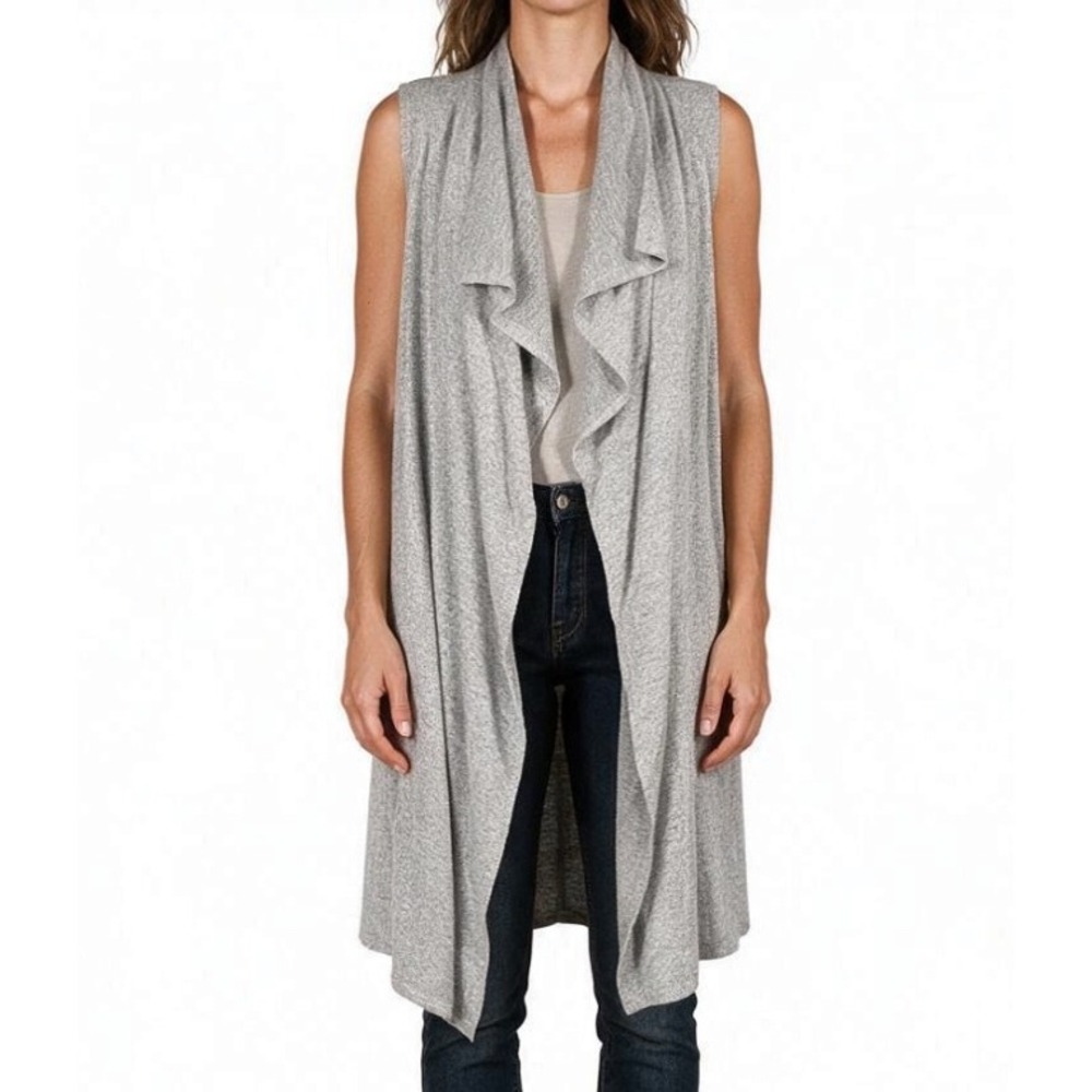 JUICY COUTURE Gray MARLE KNIT Sleeveless OPEN FRONT Waterfall SWEATER CARDIGAN S